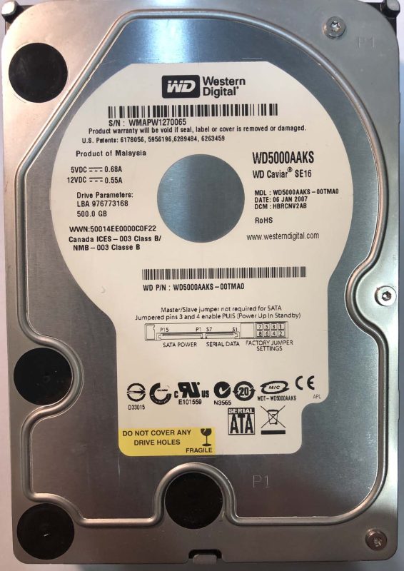 Western Digital WD5000AAKS — ürün fotoğrafı 1